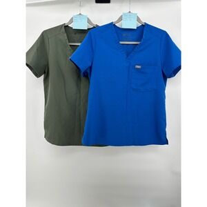 FIGS Technical Collection V-Neck Scrub Tops Set of 2 Blue/Green Women's Small